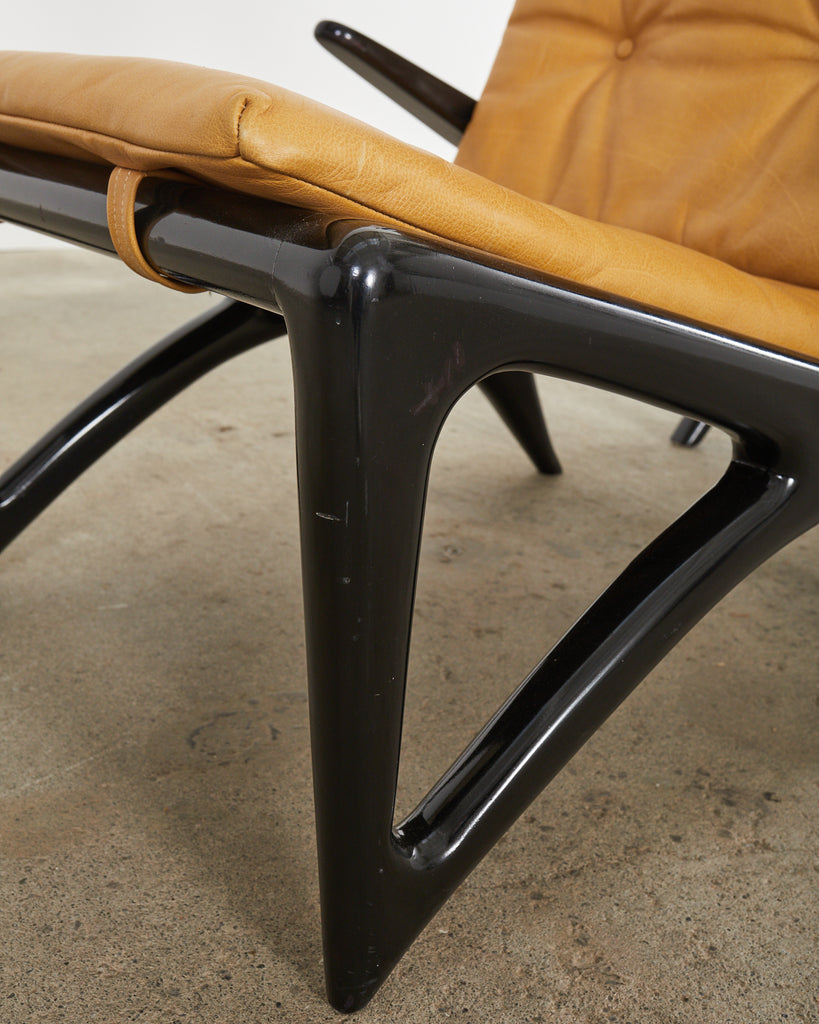 Pair of Italian Gio Ponti Style Ebonized Lounge Chairs