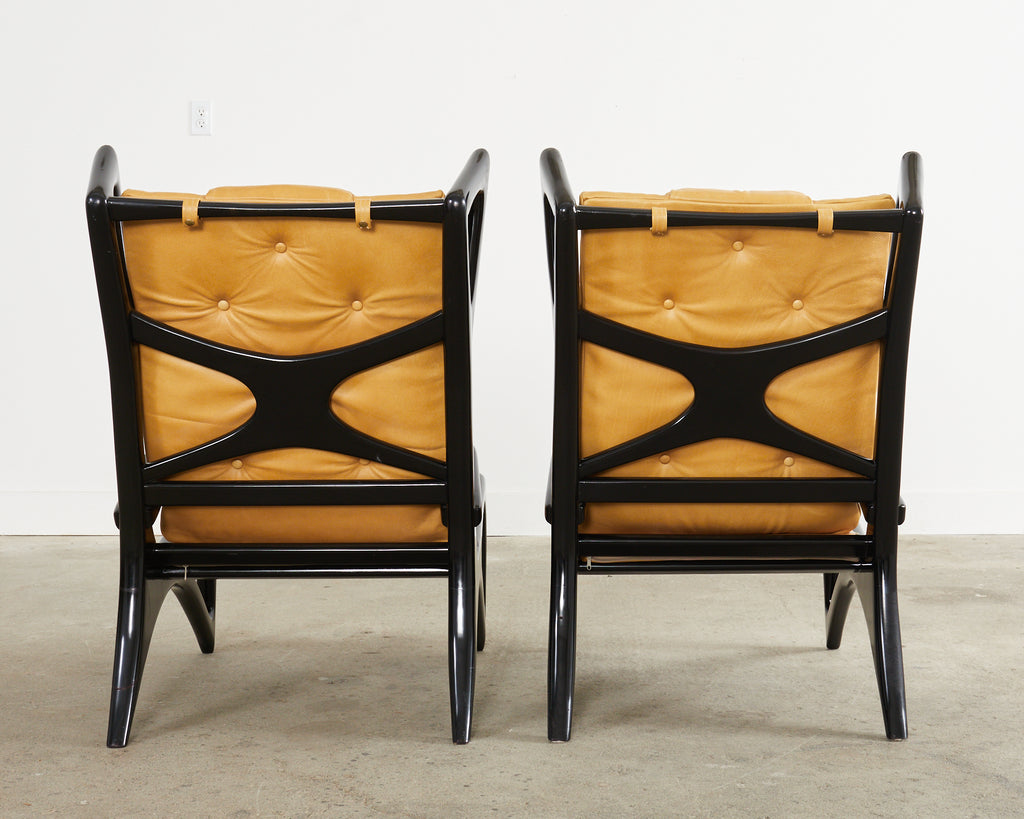 Pair of Italian Gio Ponti Style Ebonized Lounge Chairs