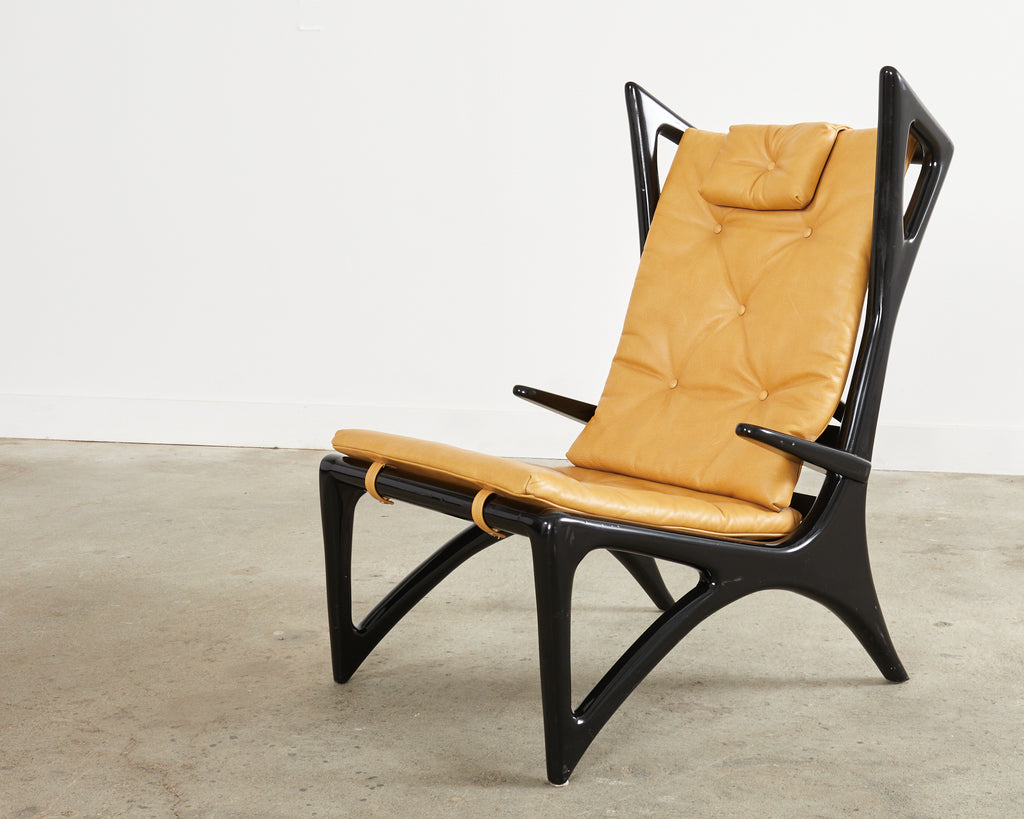 Pair of Italian Gio Ponti Style Ebonized Lounge Chairs