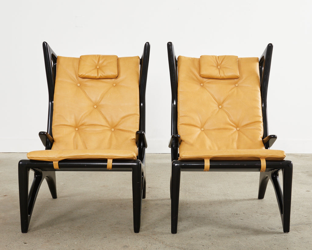 Pair of Italian Gio Ponti Style Ebonized Lounge Chairs
