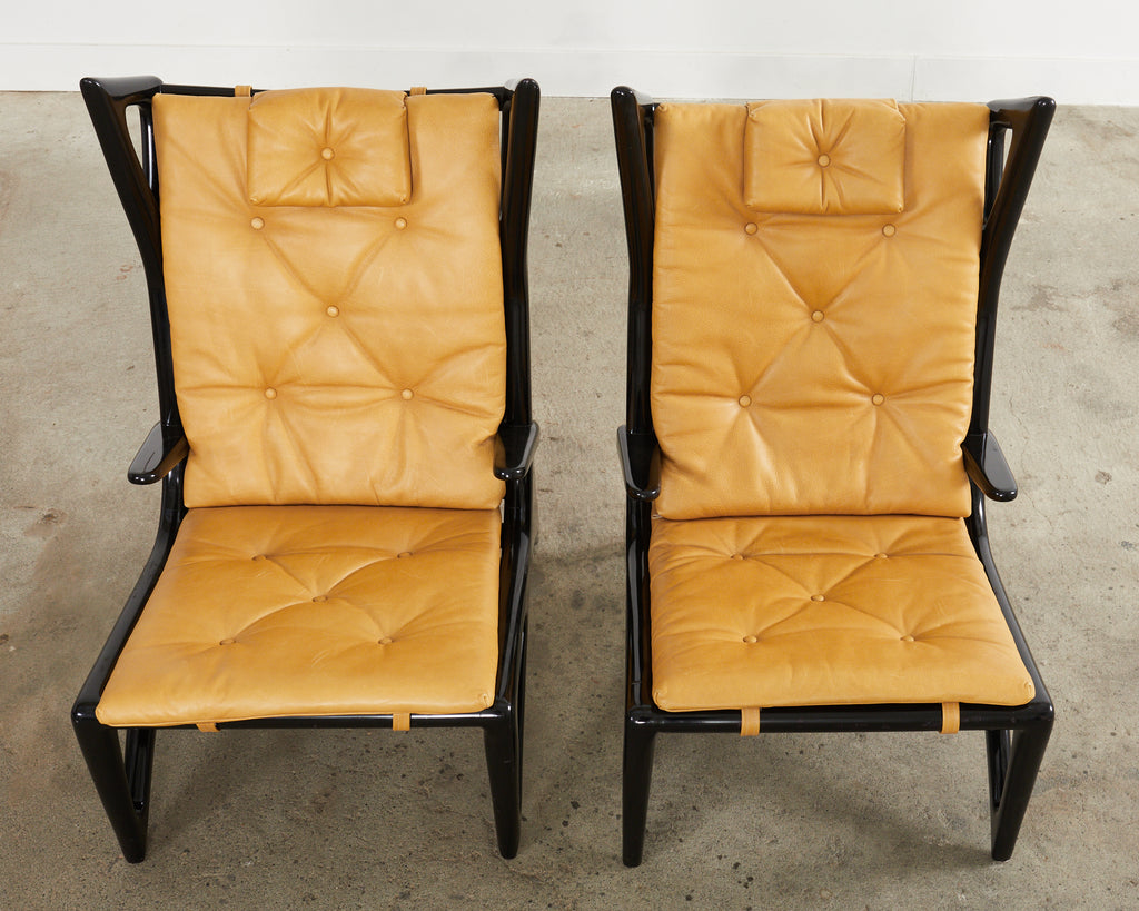 Pair of Italian Gio Ponti Style Ebonized Lounge Chairs
