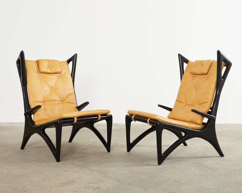 Pair of Italian Gio Ponti Style Ebonized Lounge Chairs