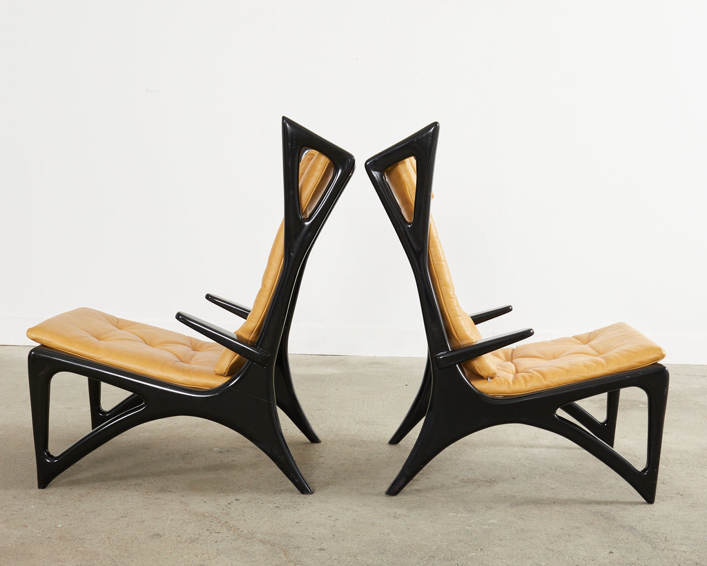 Pair of Italian Gio Ponti Style Ebonized Lounge Chairs