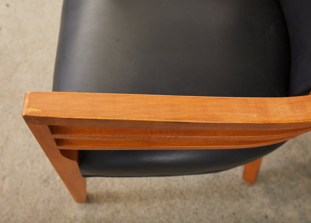 Set of Six Knoll Art Deco Style Leather Dining Armchairs