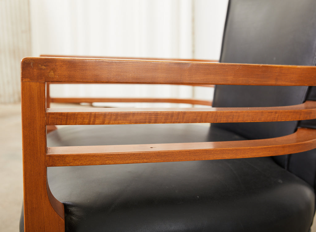 Set of Six Knoll Art Deco Style Leather Dining Armchairs