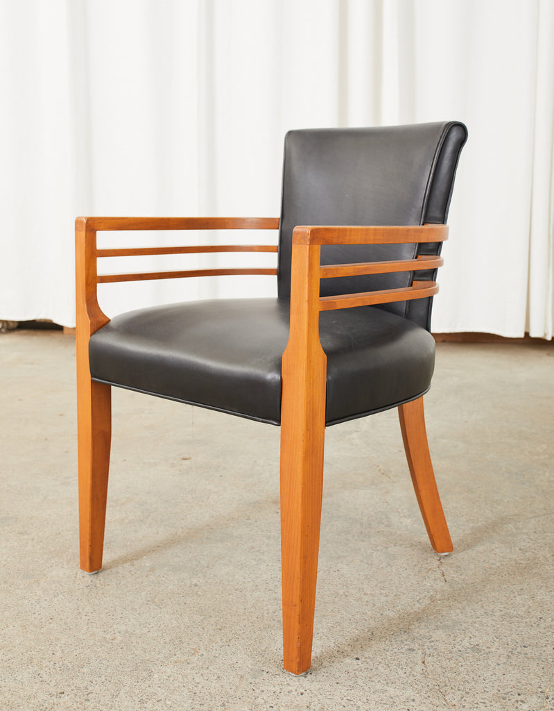 Set of Six Knoll Art Deco Style Leather Dining Armchairs