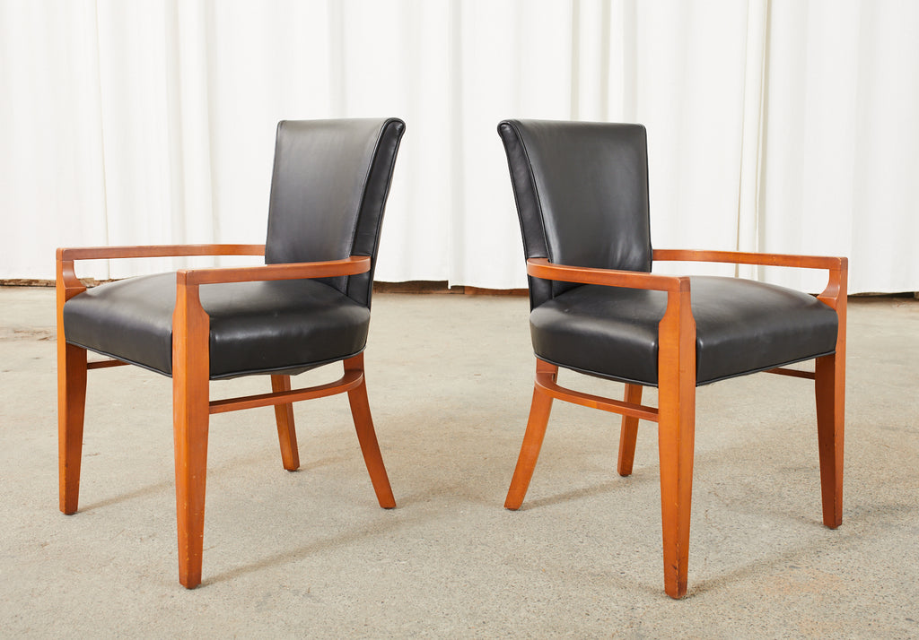 Set of Six Knoll Art Deco Style Leather Dining Armchairs