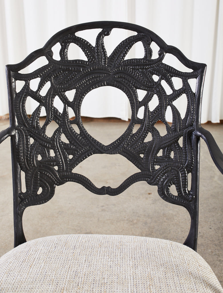 Set of Eight Art Nouveau Style Aluminum Garden Dining Armchairs