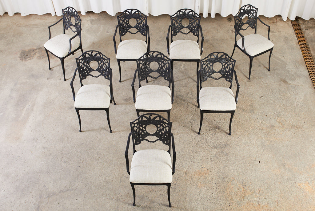 Set of Eight Art Nouveau Style Aluminum Garden Dining Armchairs