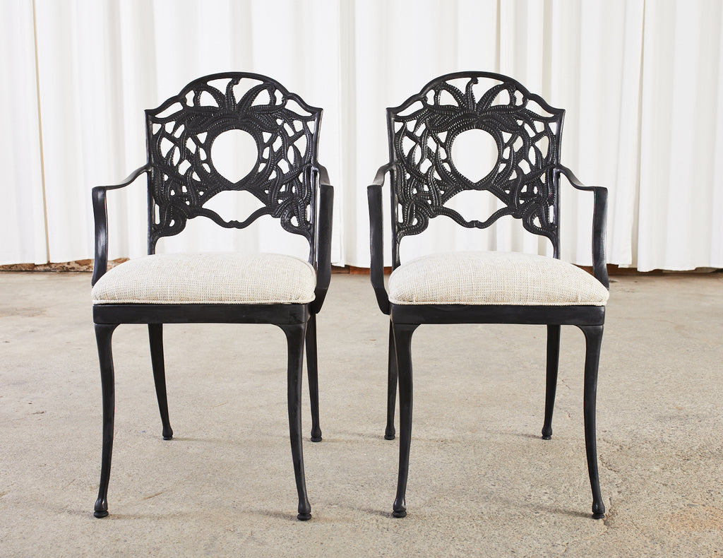 Set of Eight Art Nouveau Style Aluminum Garden Dining Armchairs