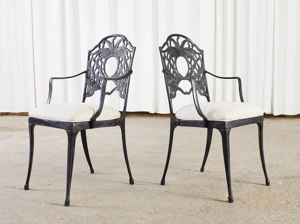 Set of Eight Art Nouveau Style Aluminum Garden Dining Armchairs