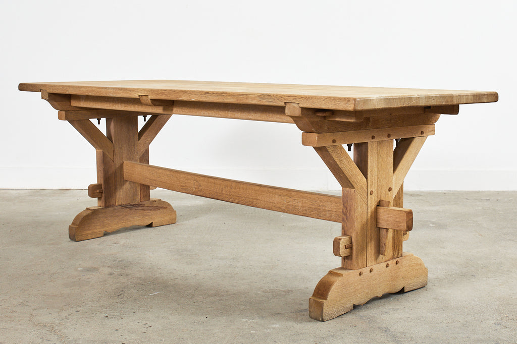 French Arts and Crafts Bleached Oak Farmhouse Dining Table
