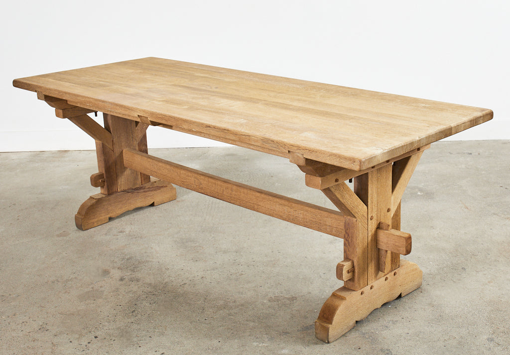 French Arts and Crafts Bleached Oak Farmhouse Dining Table