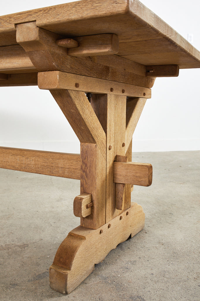 French Arts and Crafts Bleached Oak Farmhouse Dining Table