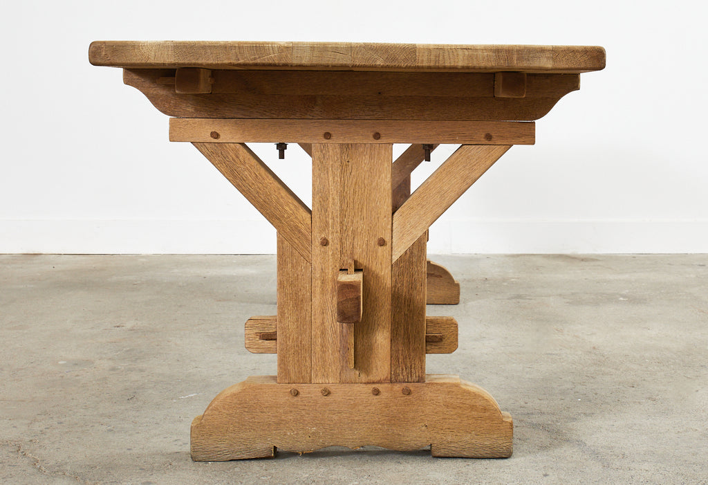 French Arts and Crafts Bleached Oak Farmhouse Dining Table