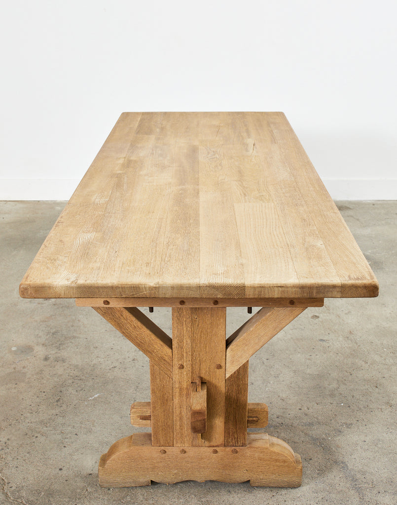 French Arts and Crafts Bleached Oak Farmhouse Dining Table