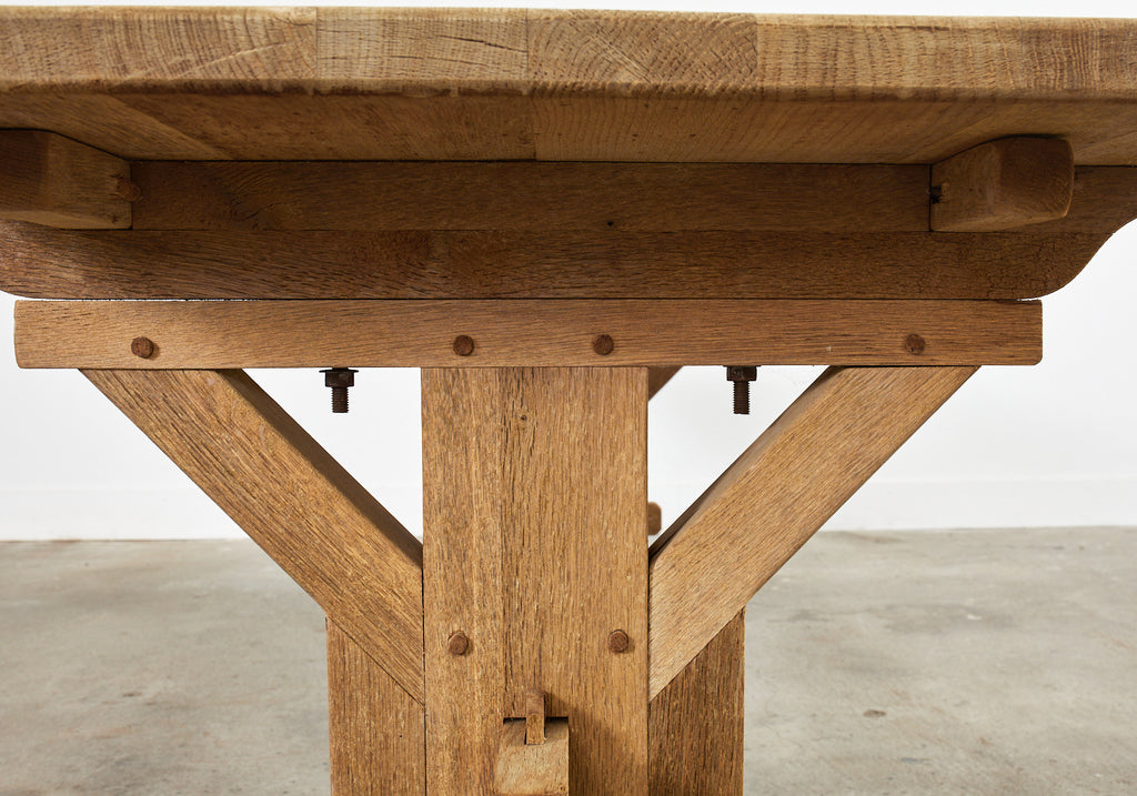 French Arts and Crafts Bleached Oak Farmhouse Dining Table