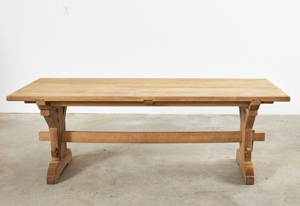 French Arts and Crafts Bleached Oak Farmhouse Dining Table