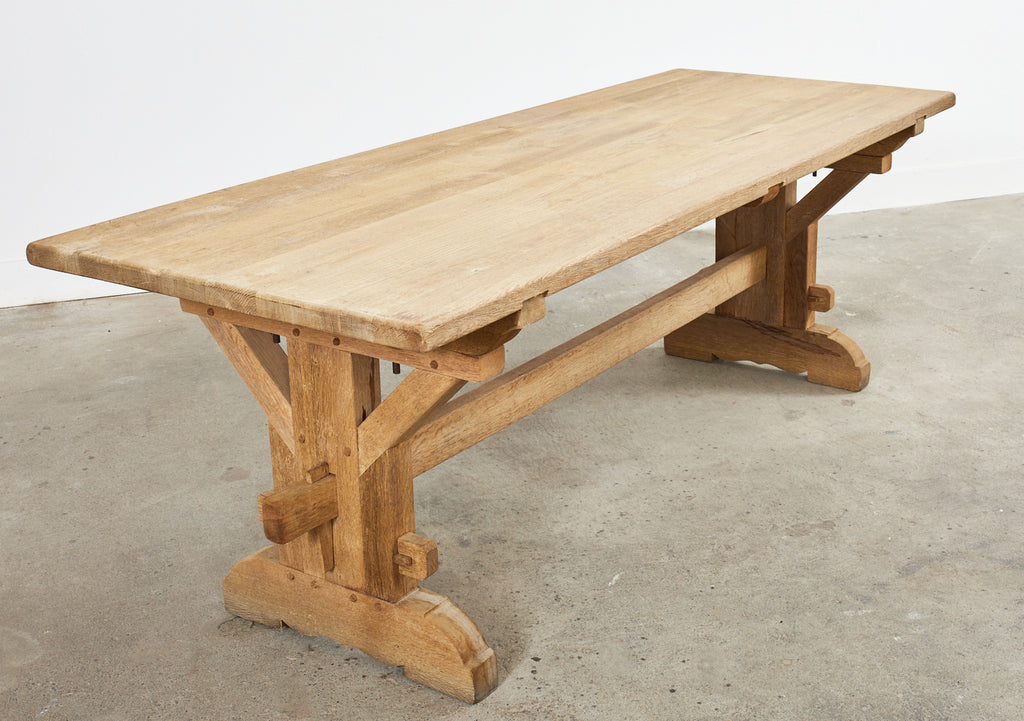 French Arts and Crafts Bleached Oak Farmhouse Dining Table