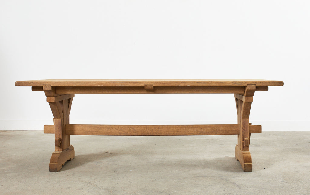 French Arts and Crafts Bleached Oak Farmhouse Dining Table