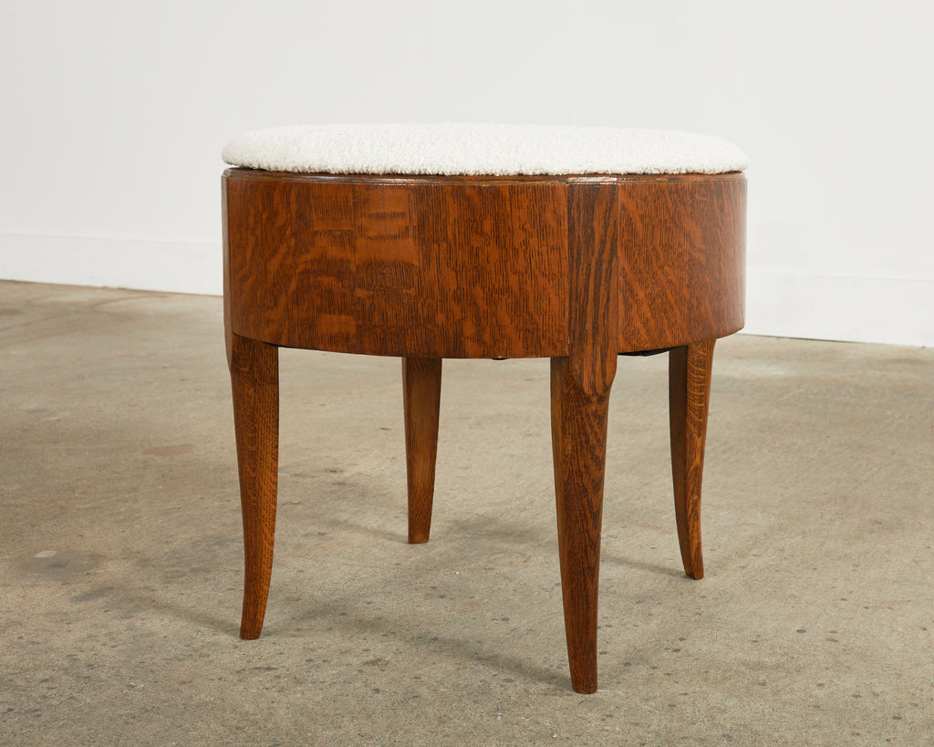 English Arts and Crafts Quarter Sawn Oak Stool with Bouclé