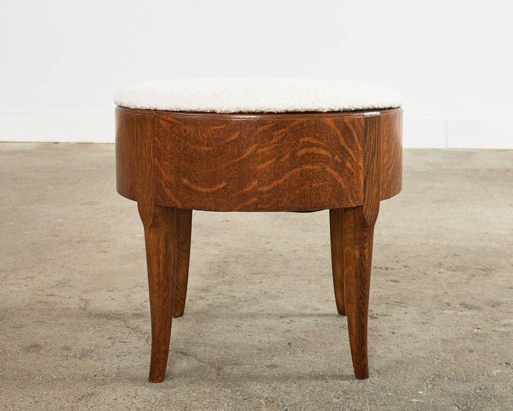 English Arts and Crafts Quarter Sawn Oak Stool with Bouclé