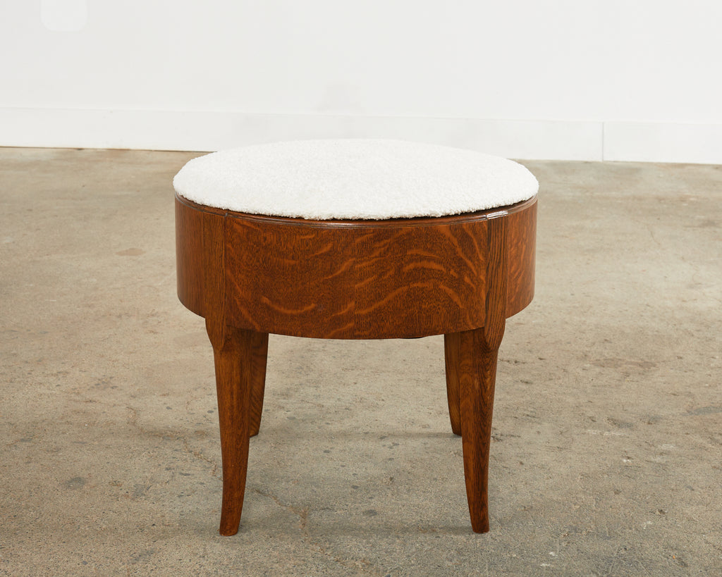 English Arts and Crafts Quarter Sawn Oak Stool with Bouclé