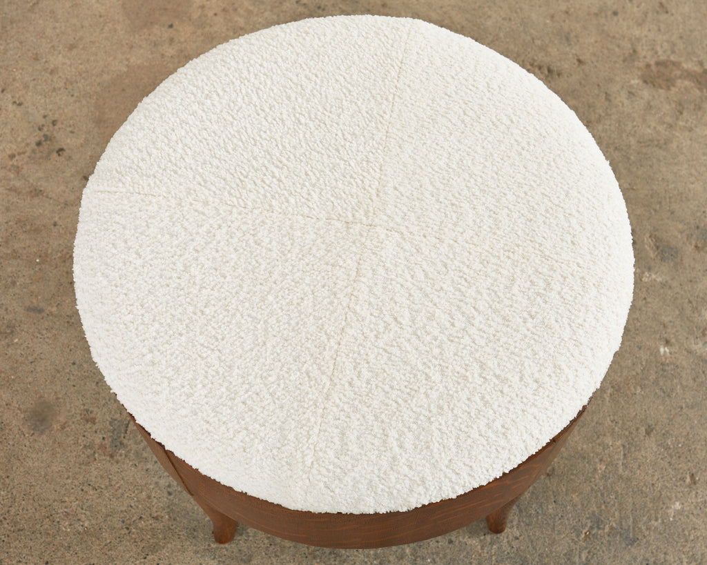 English Arts and Crafts Quarter Sawn Oak Stool with Bouclé