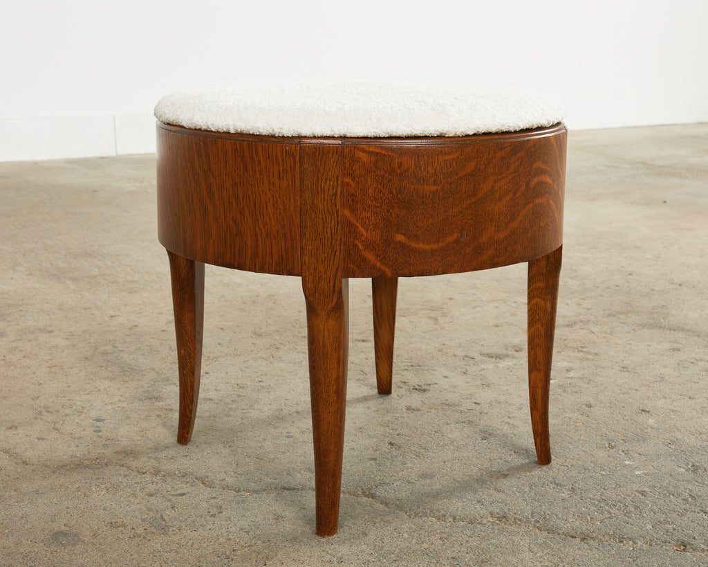 English Arts and Crafts Quarter Sawn Oak Stool with Bouclé