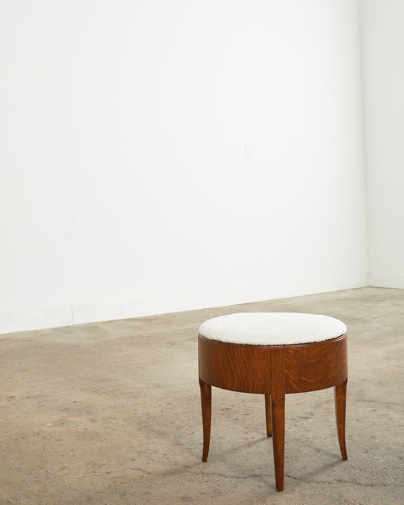 English Arts and Crafts Quarter Sawn Oak Stool with Bouclé