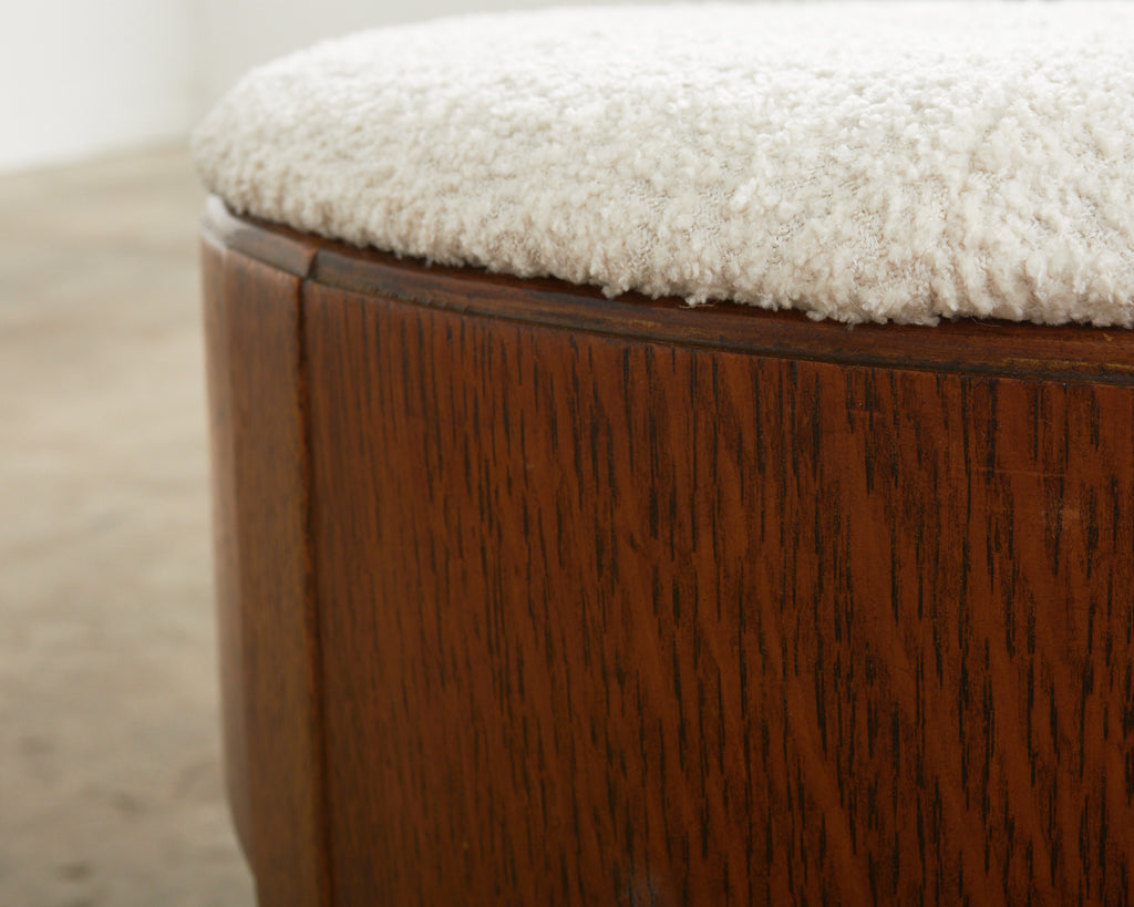 English Arts and Crafts Quarter Sawn Oak Stool with Bouclé