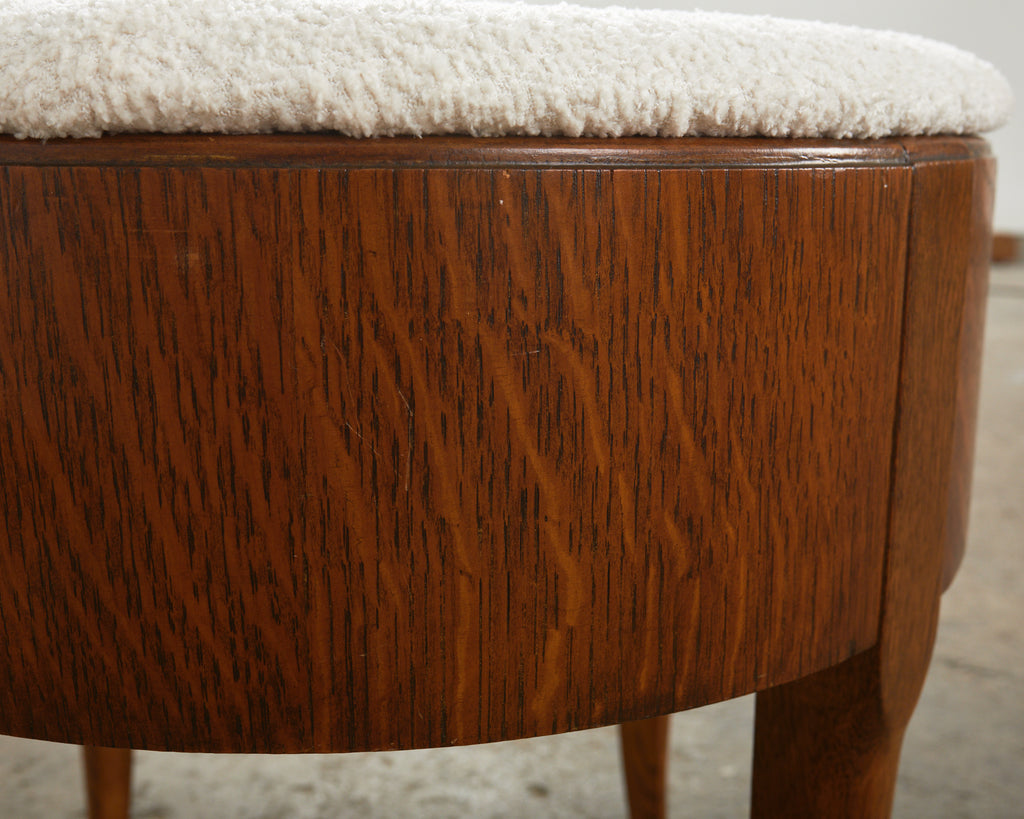 English Arts and Crafts Quarter Sawn Oak Stool with Bouclé