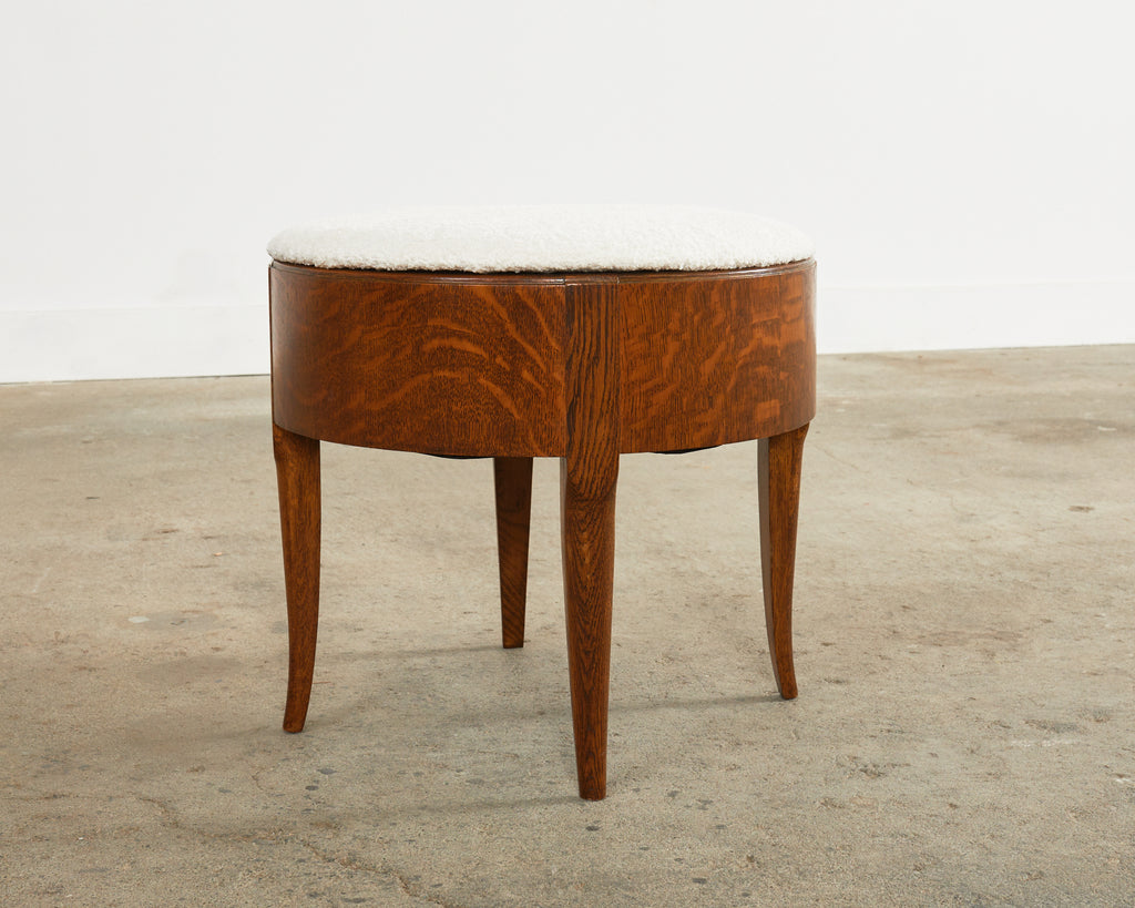 English Arts and Crafts Quarter Sawn Oak Stool with Bouclé