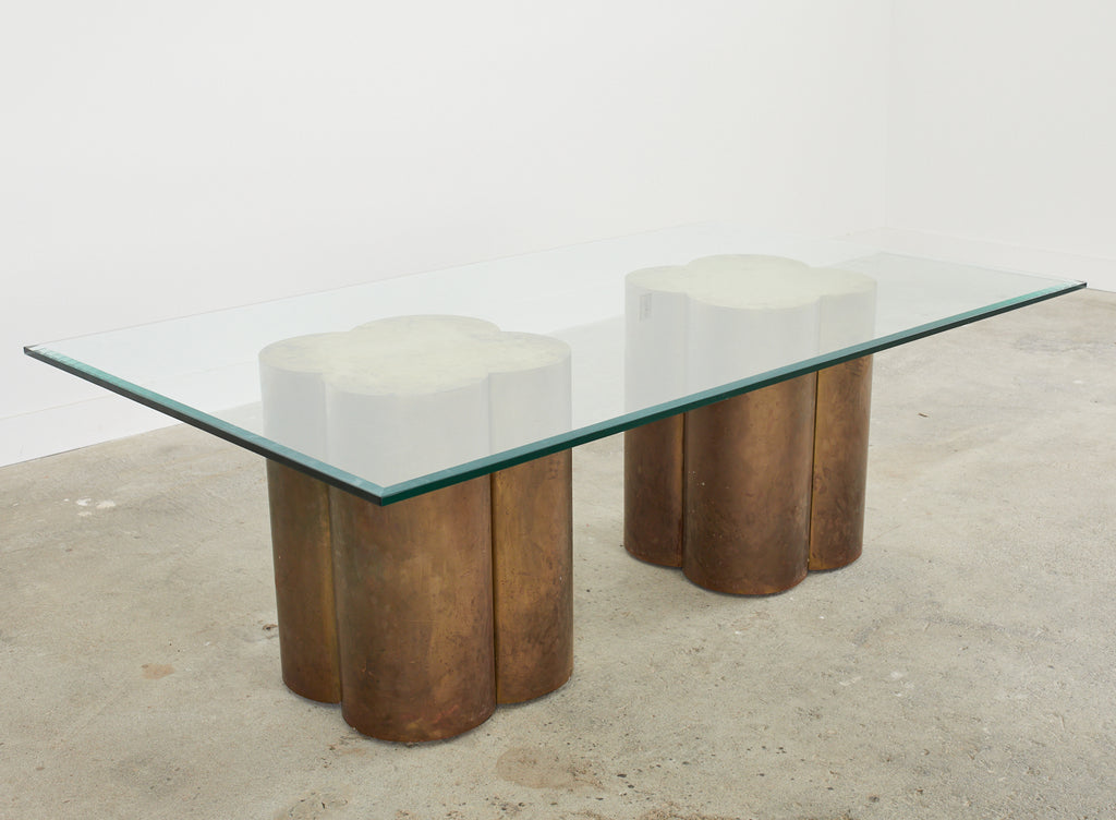 Mid-century Patinated Brass Quatrefoil Pedestal Dining Table