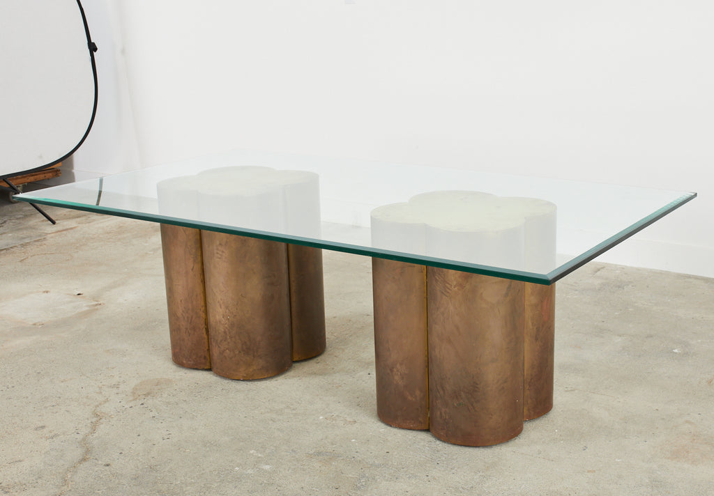 Mid-century Patinated Brass Quatrefoil Pedestal Dining Table