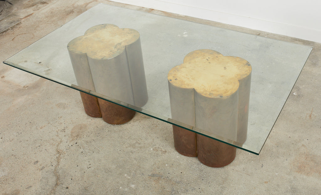 Mid-century Patinated Brass Quatrefoil Pedestal Dining Table