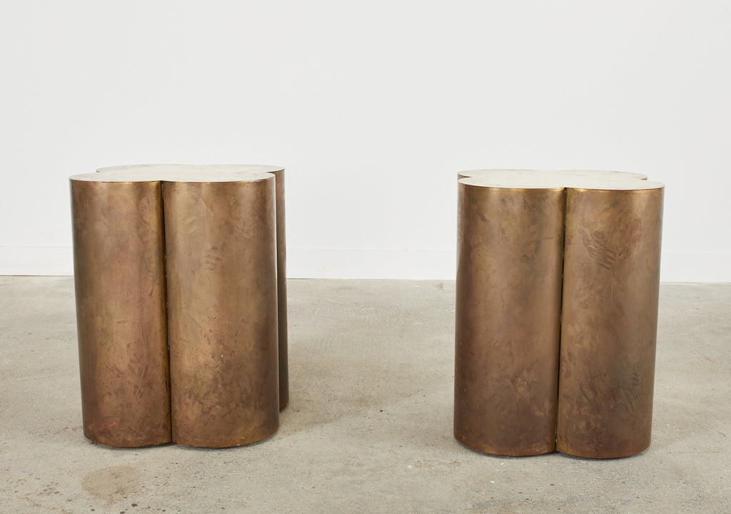 Mid-century Patinated Brass Quatrefoil Pedestal Dining Table