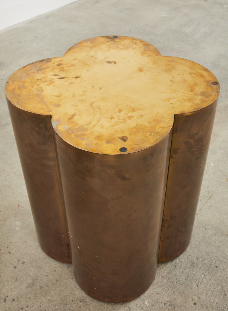 Mid-century Patinated Brass Quatrefoil Pedestal Dining Table