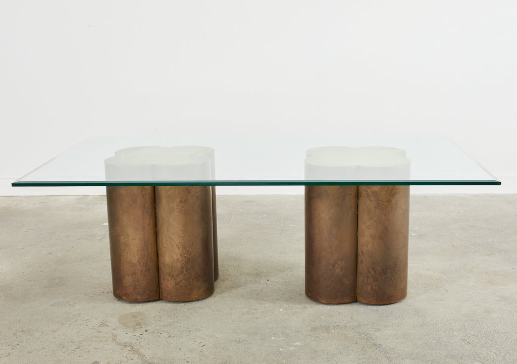 Mid-century Patinated Brass Quatrefoil Pedestal Dining Table