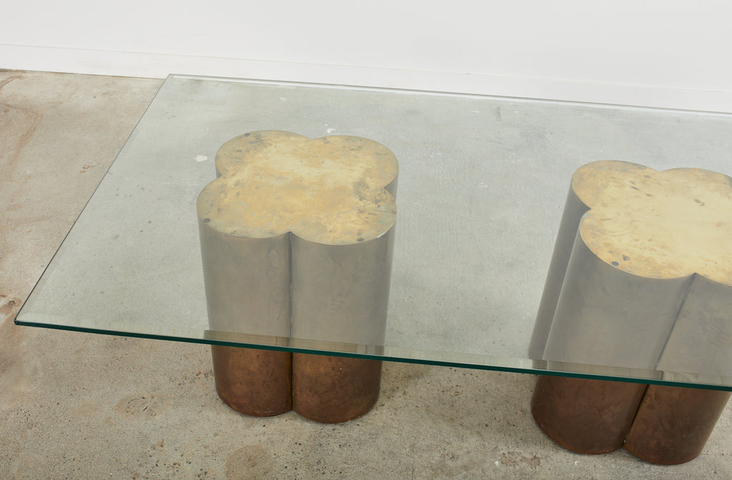 Mid-century Patinated Brass Quatrefoil Pedestal Dining Table