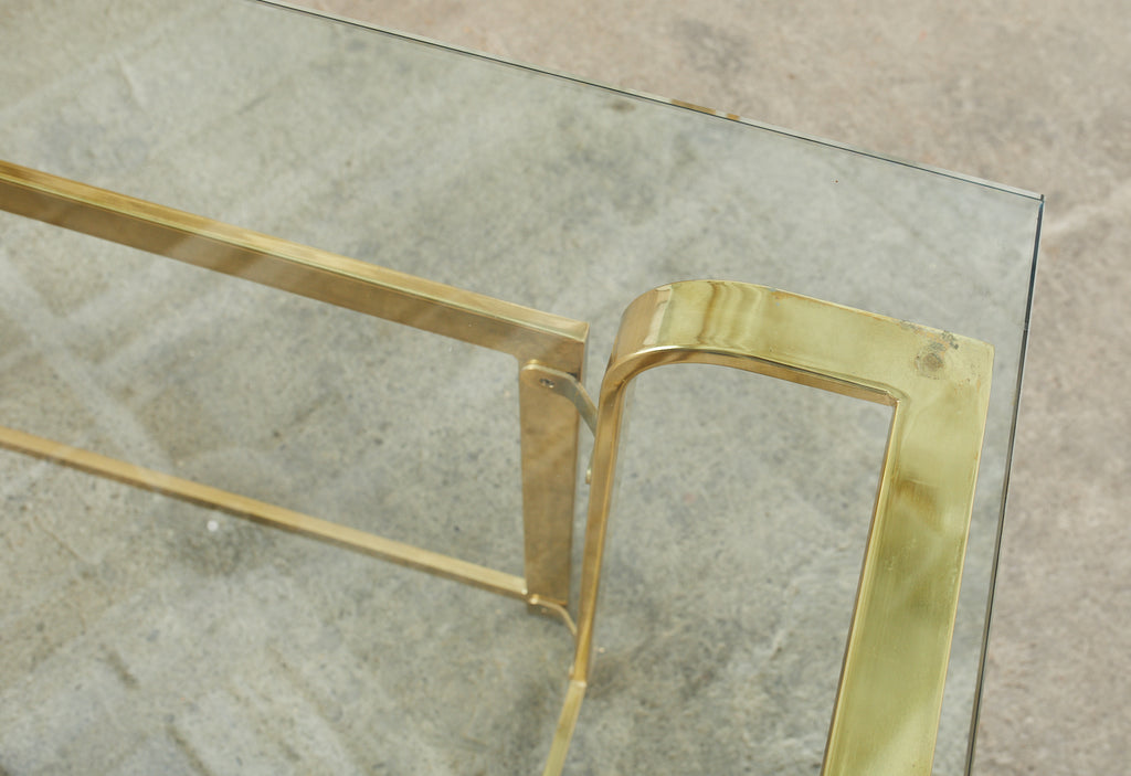 Milo Baughman Style Mid-Century Gold Brass and Glass Console