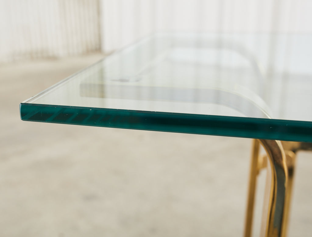 Milo Baughman Style Mid-Century Gold Brass and Glass Console