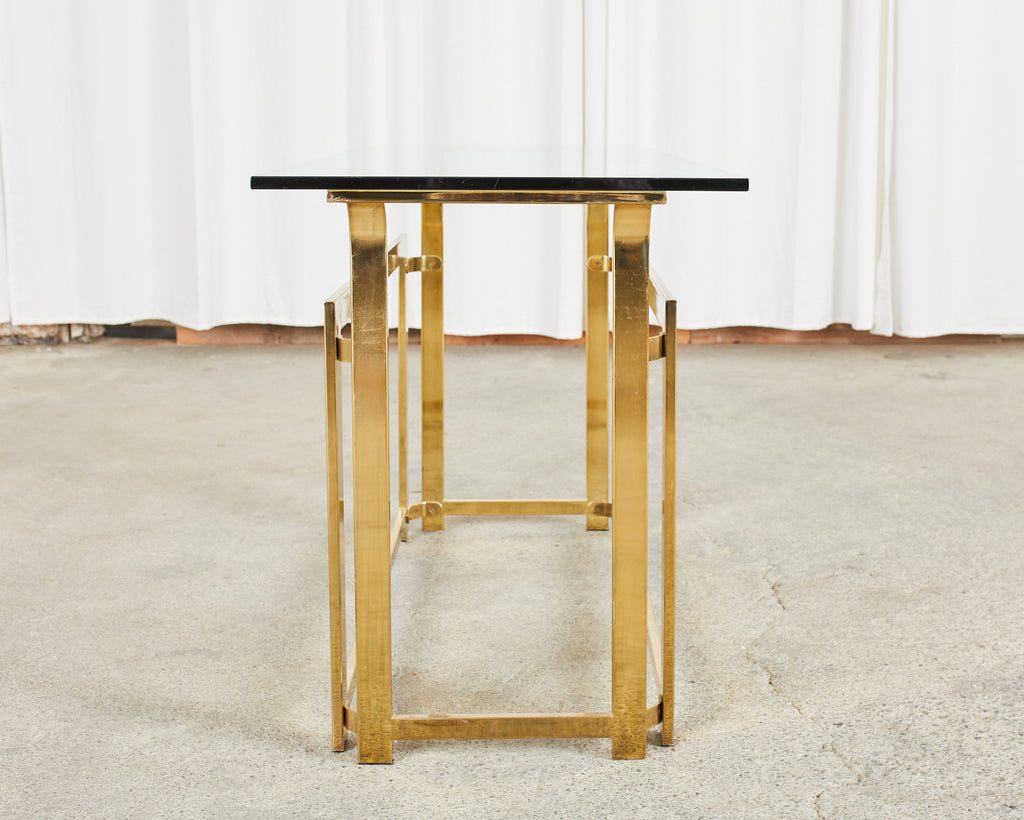 Milo Baughman Style Mid-Century Gold Brass and Glass Console