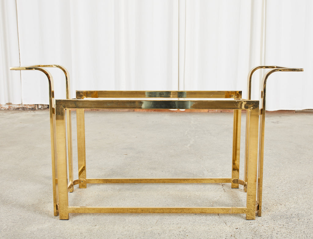 Milo Baughman Style Mid-Century Gold Brass and Glass Console