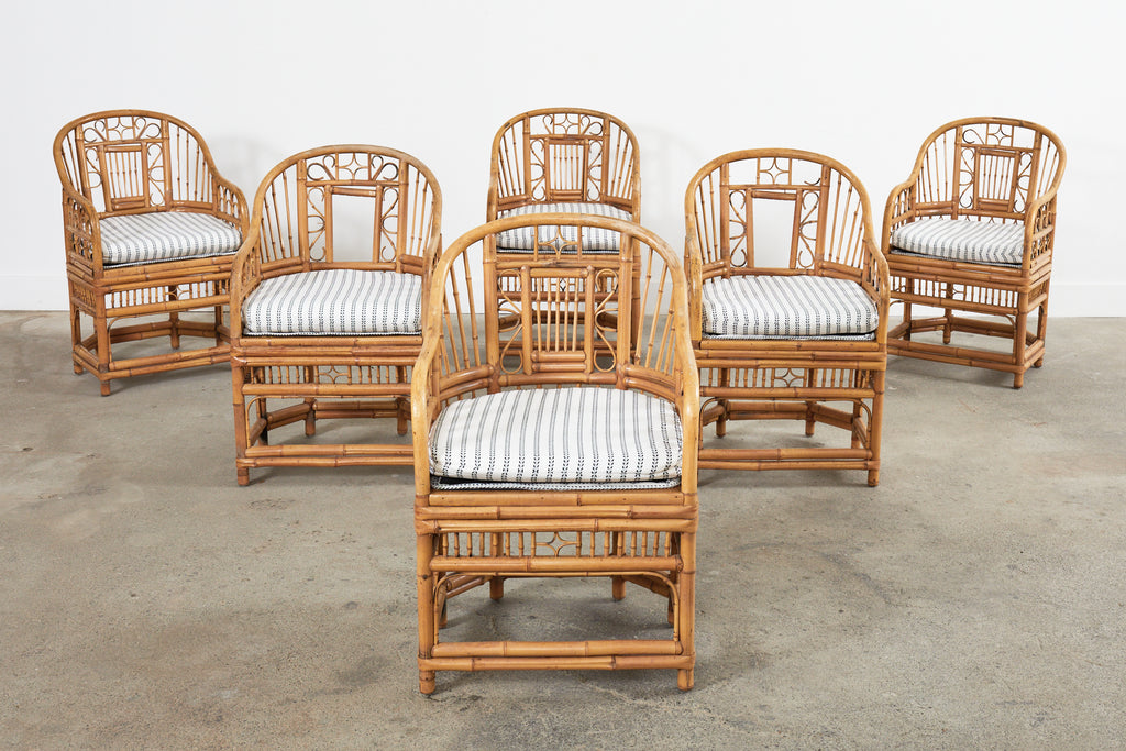 Set of Six Brighton Pavilion Style Bamboo Dining Armchairs