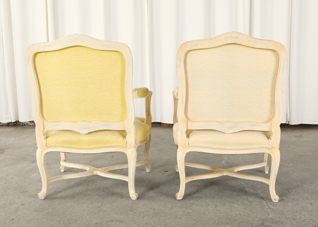 Pair of French Louis XV Style Painted Fauteuil Armchairs