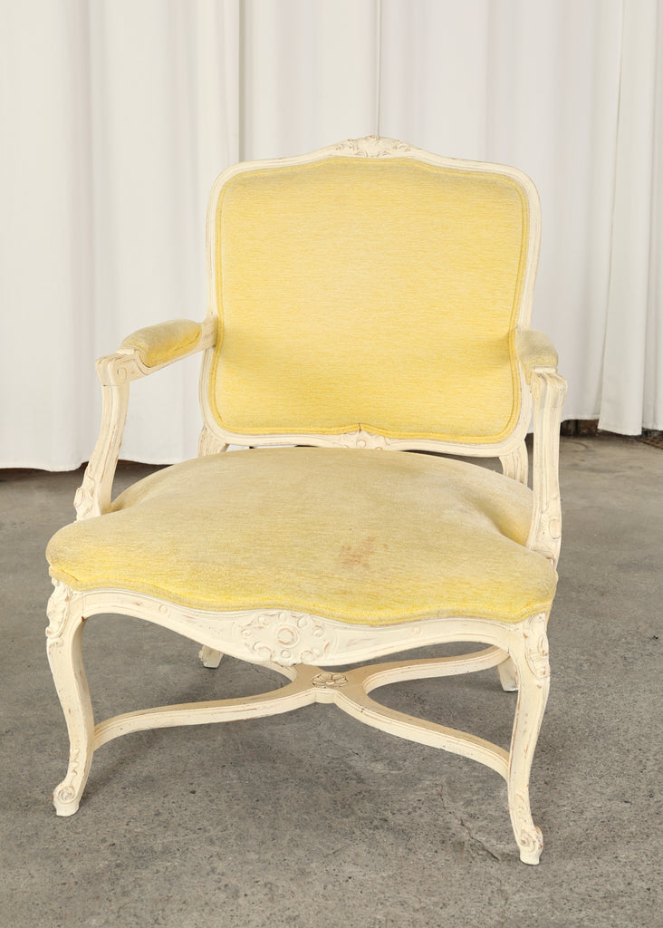 Pair of French Louis XV Style Painted Fauteuil Armchairs