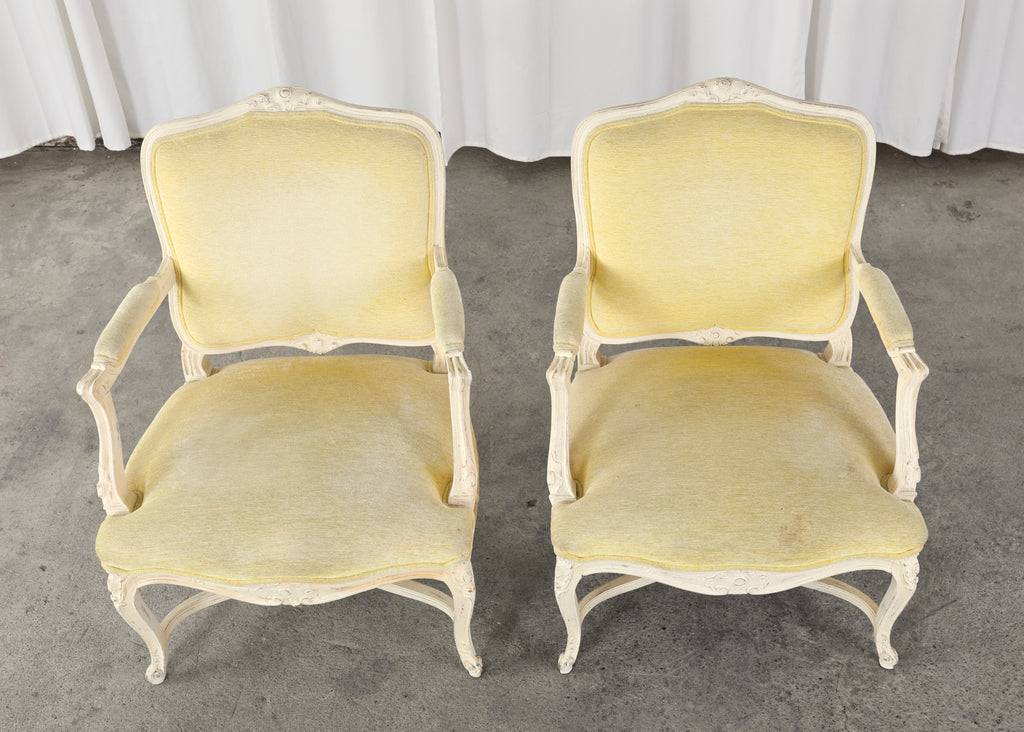 Pair of French Louis XV Style Painted Fauteuil Armchairs
