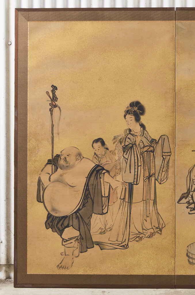 Japanese Edo Two Panel Screen Deities by Yokoyama Kazan