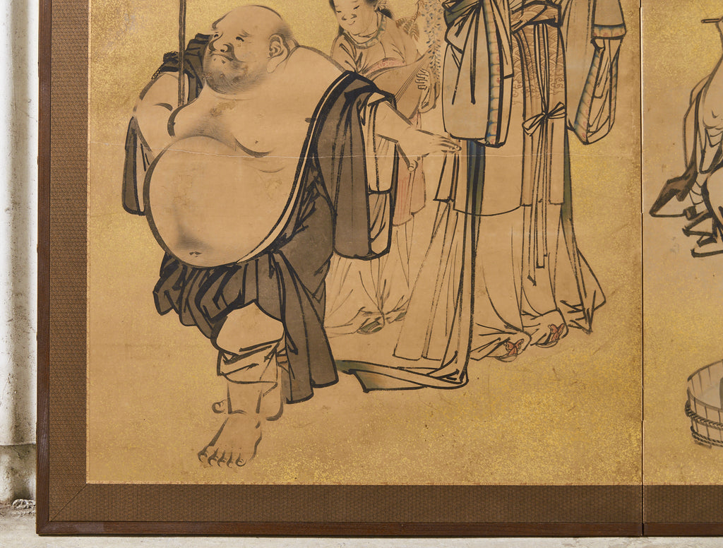 Japanese Edo Two Panel Screen Deities by Yokoyama Kazan